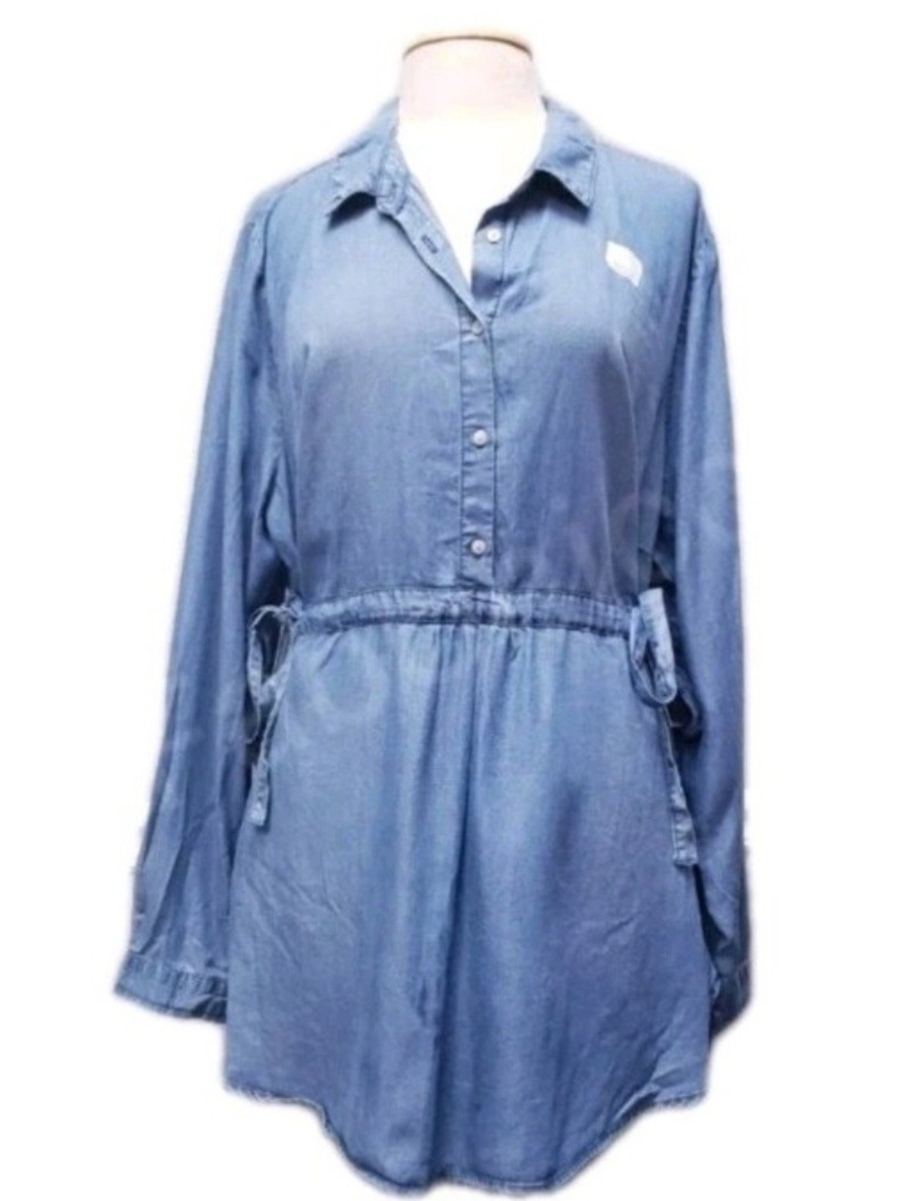 Time and Tru Relaxed Fit Long Woven Popover Maternity Top Size XL (16-18) Blue